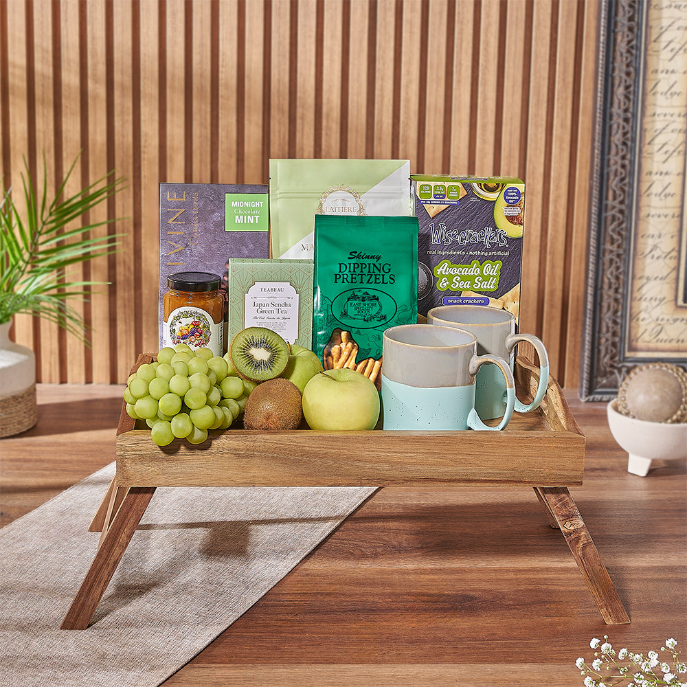 Acacia Wood Bed Tray and Treats – how the gift is presented