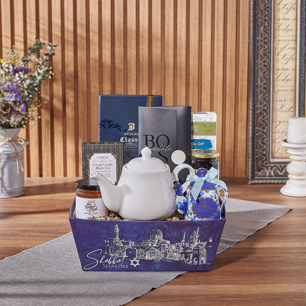 The Cozy Kosher Tea & Chocolate Gift Tray makes a delightful gift, Canada delivery