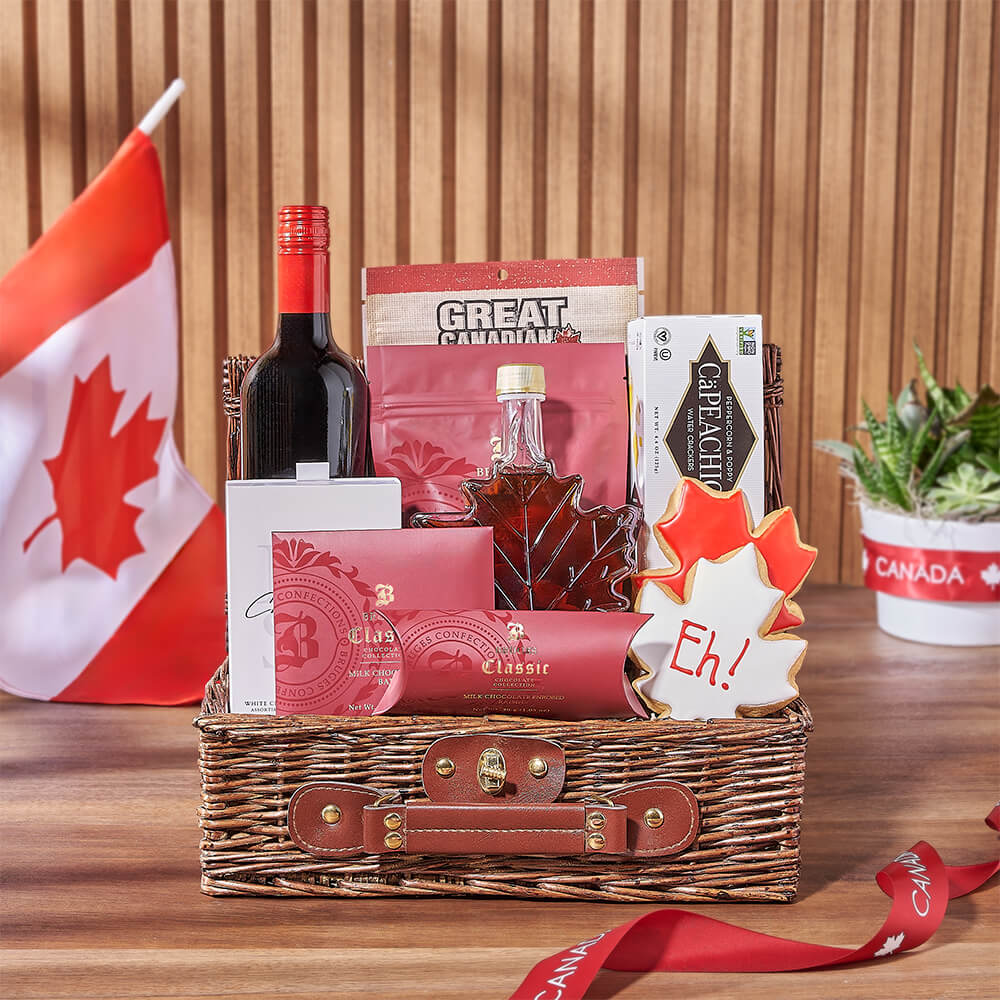 Canada Day Snack Basket, canada day gift, canada day, wine gift, wine, cookie gift, cookie, Canada delivery
