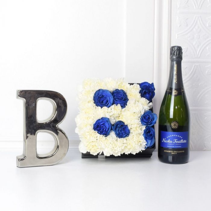 Celebrate A Baby Boy Flower Box with Champagne from Canada Baskets - Canada Delivery