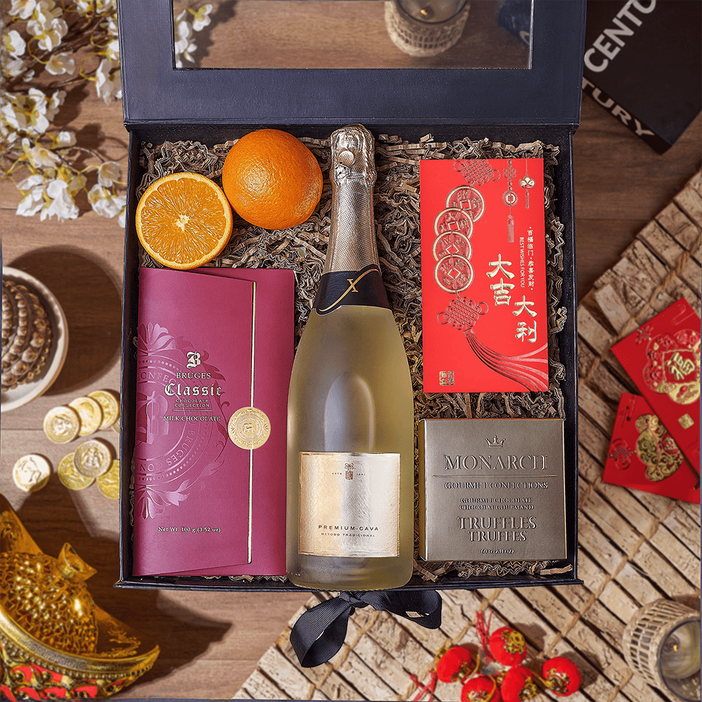Champagne Chinese New Year Gift Box, chinese new year gift, chinese new year, lunar new year gift, lunar new year, champagne gift, champagne, sparkling wine gift, sparkling wine, Canada delivery