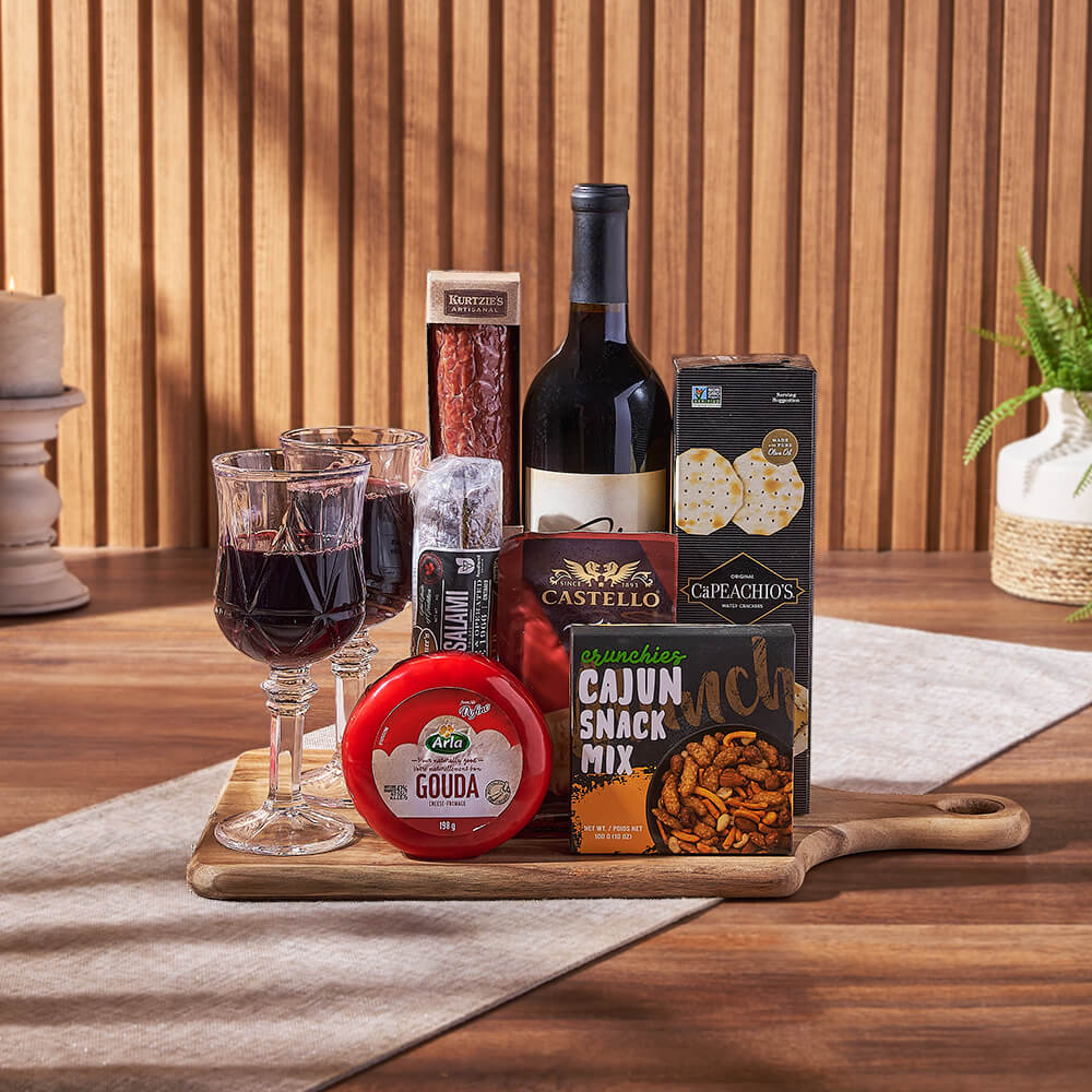 Cheese & Salami Gift Set with Wine, wine gift, wine, charcuterie gift, charcuterie, cheese gift, cheese, gourmet gift, gourmet, Canada delivery