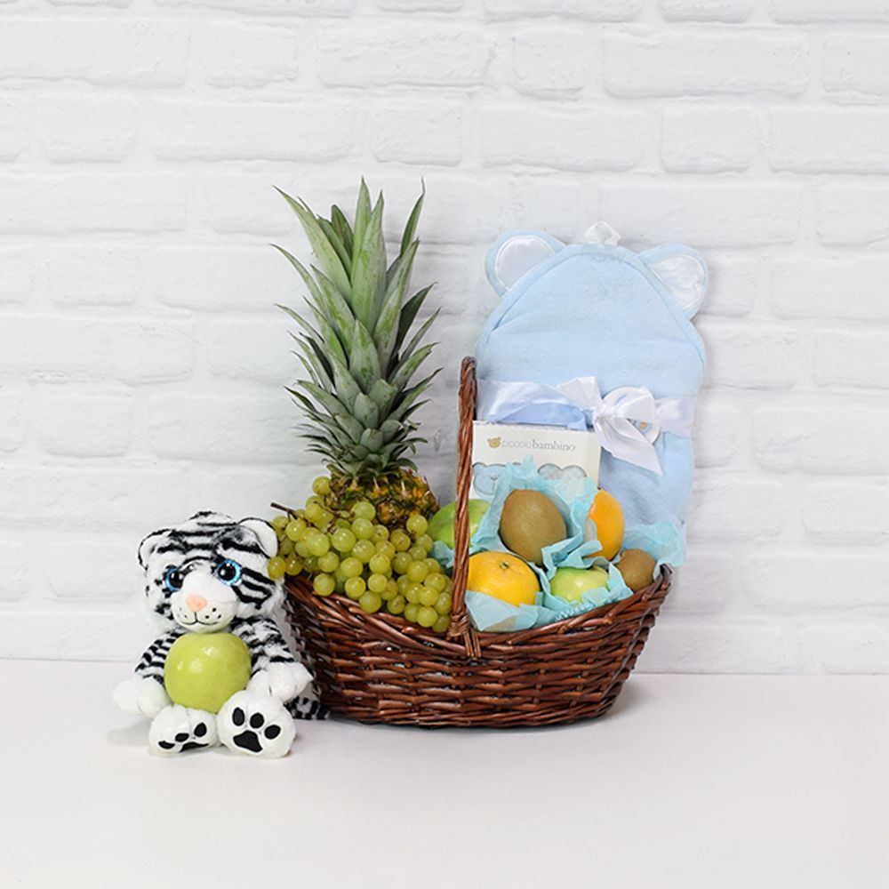 Baby Basket in Willow Boat – how the gift is presented