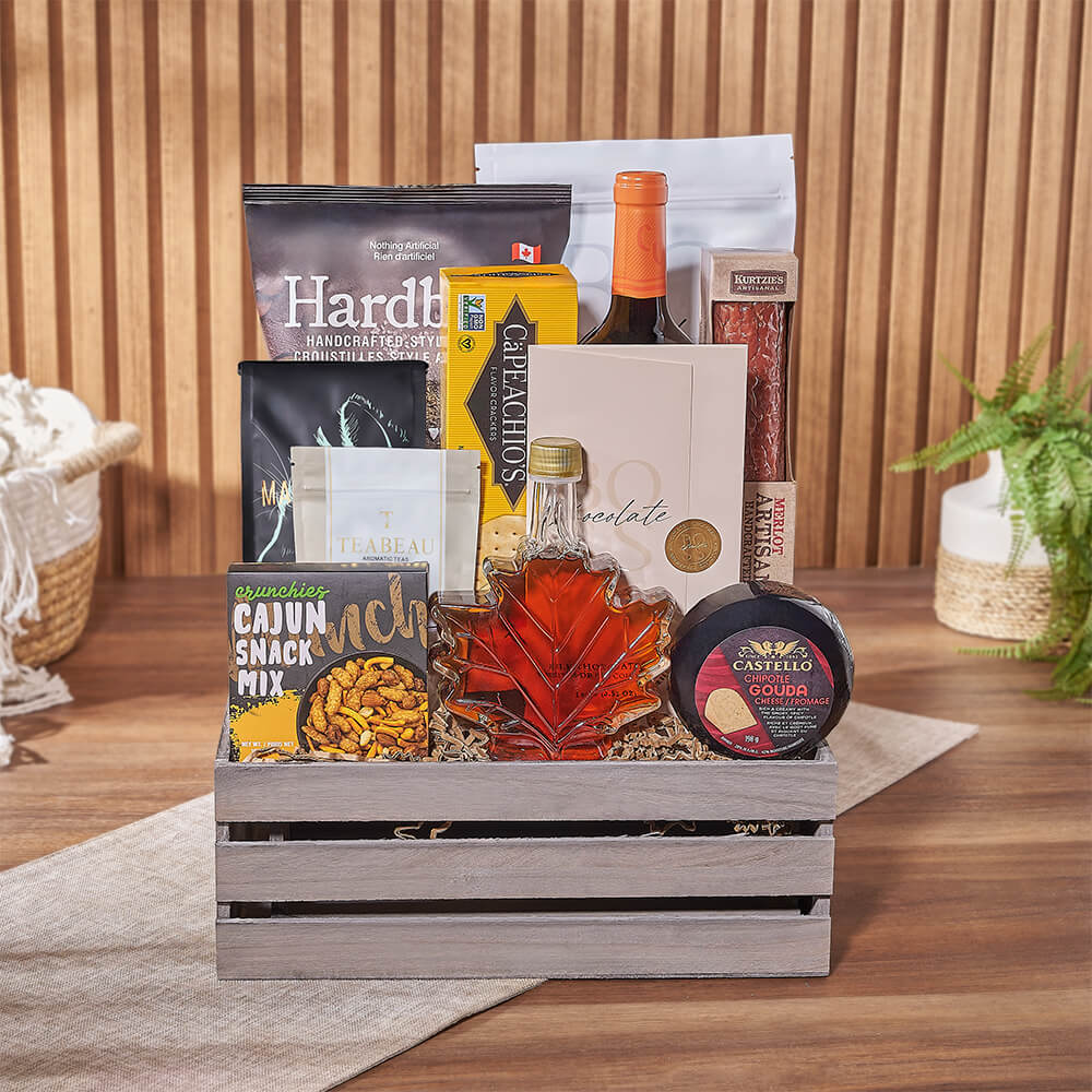 Signature Wine and Merlot Salami Basket – how the gift is presented