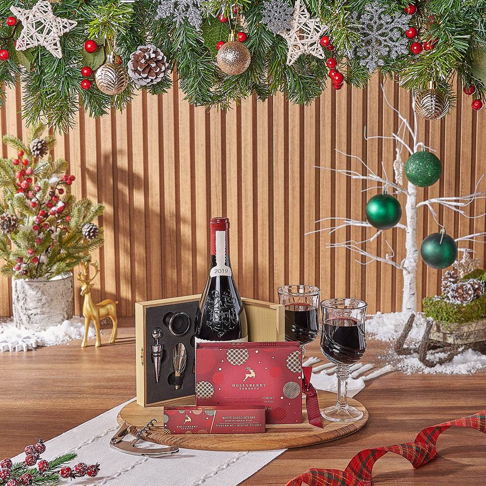 Signature Wine Gift Basket with Assorted Chocolates and Wine Tools – how the gift is presented