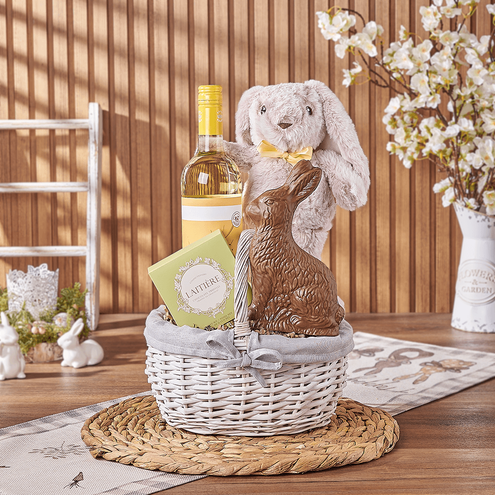 Easter Bunny Wine & Chocolate Basket, easter gift, easter, wine gift, wine, chocolate gift, chocolate, Canada delivery