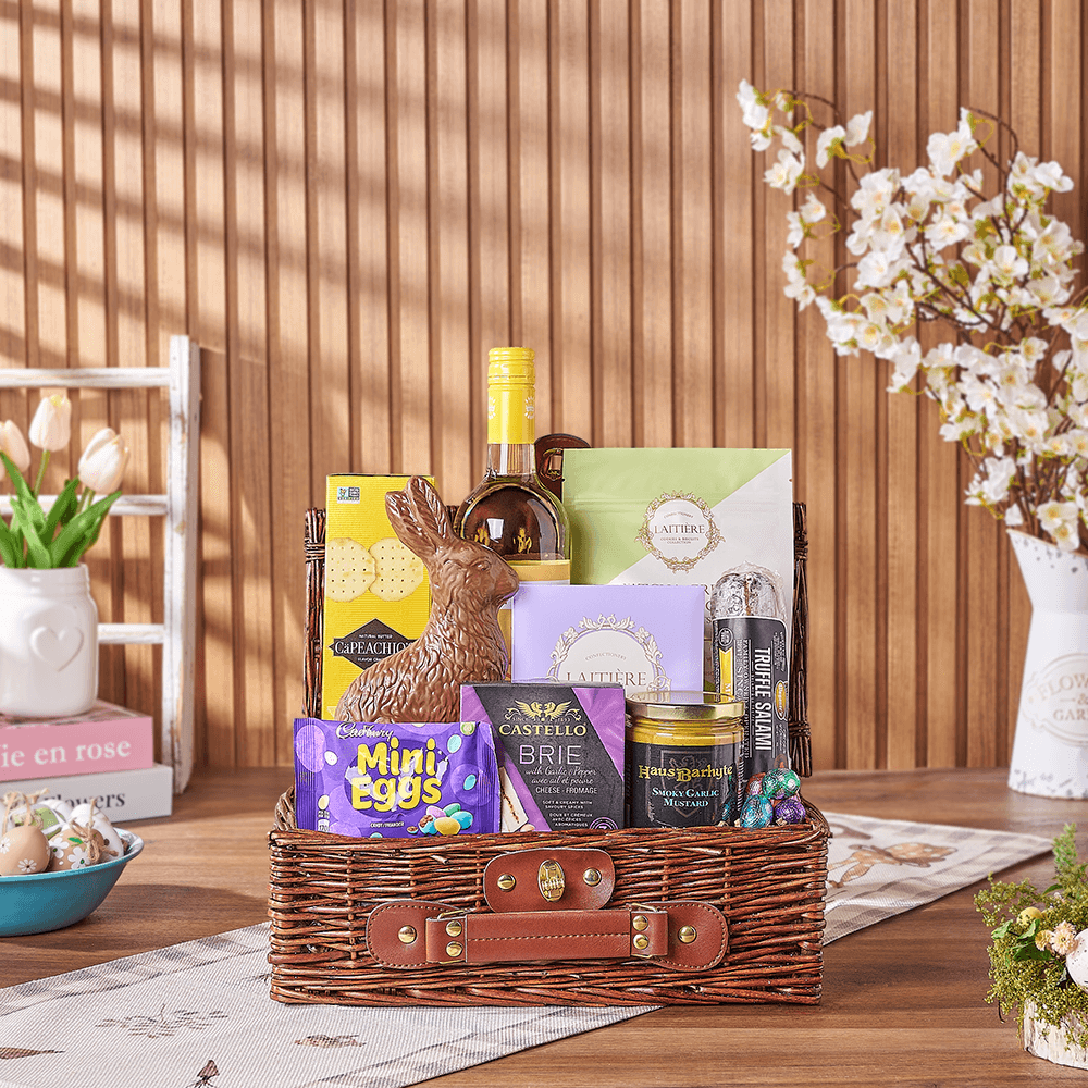 Easter Wine Picnic Basket, easter gift, easter, wine gift, wine, chocolate gift, chocolate, Canada delivery