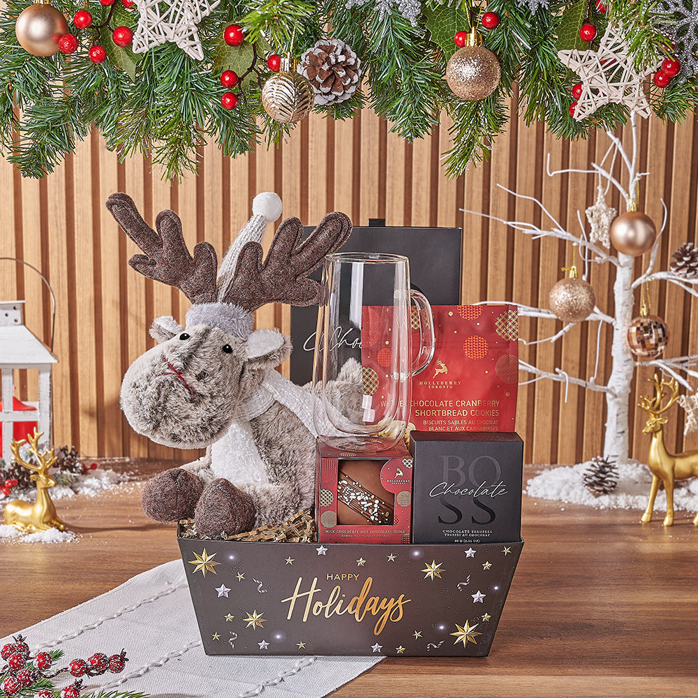 Holiday Mug and Chocolates Gift Basket – how the gift is presented