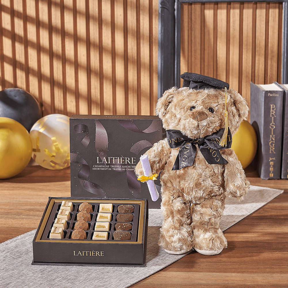 Graduation Bear & Truffle Gift, chocolate gift, chocolate, graduation gift, graduation, plush gift, plush, Canada delivery