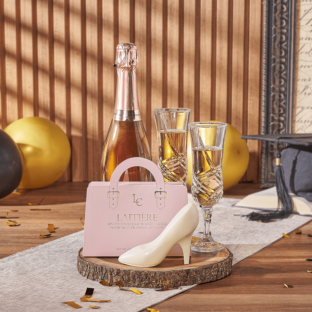 Graduation Sparkling Wine and Glasses – how the gift is presented