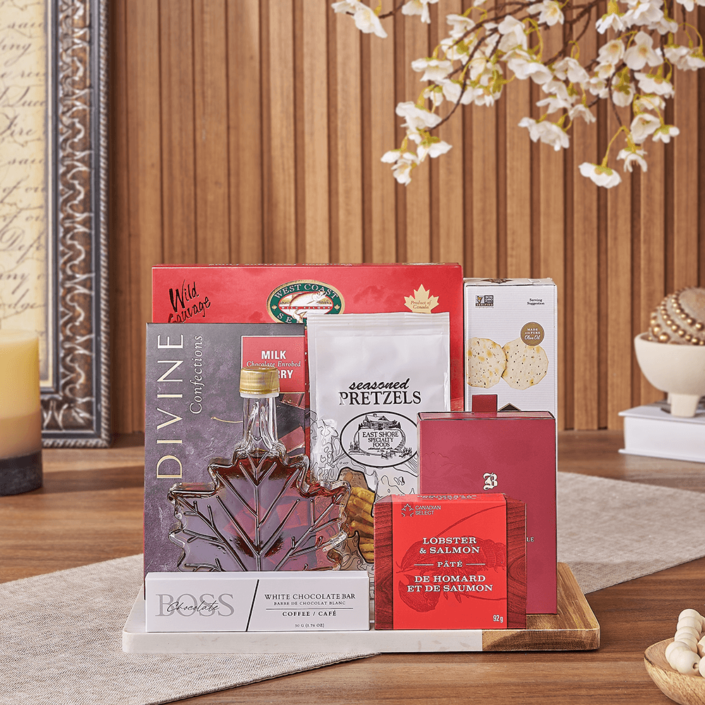 Halal Smoked Salmon and Gourmet Chocolate Gift Set – how the gift is presented
