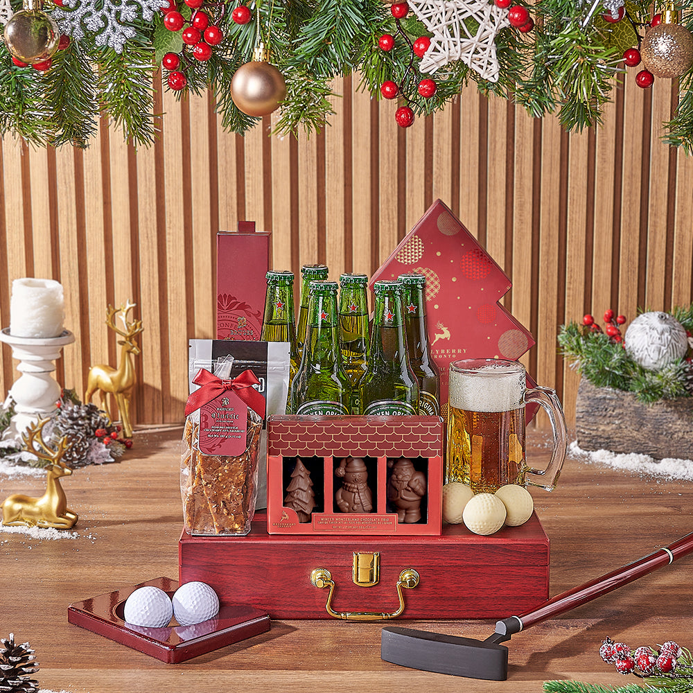 Holiday Beer & Snacks Gift Basket, beer gift, beer, chocolate gift, chocolate, golf gift, golf, christmas gift, christmas, Canada delivery