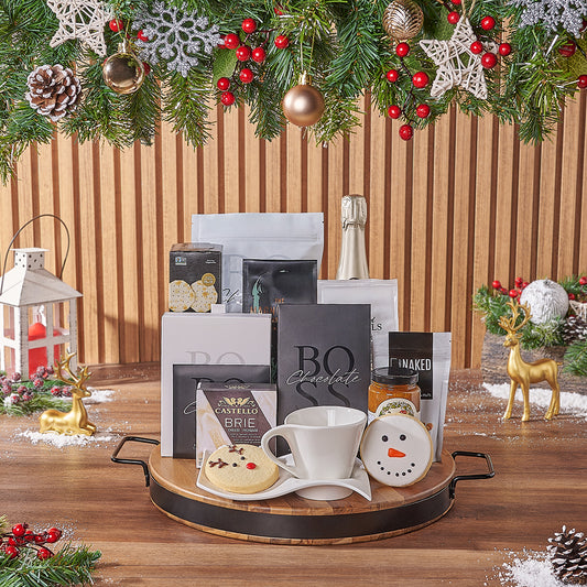 Holiday Bubbly & Snowflake Snack Gift Set, christmas gift, christmas, champagne gift, champagne, chocolate gift, chocolate, coffee gift, coffee, Canada delivery
