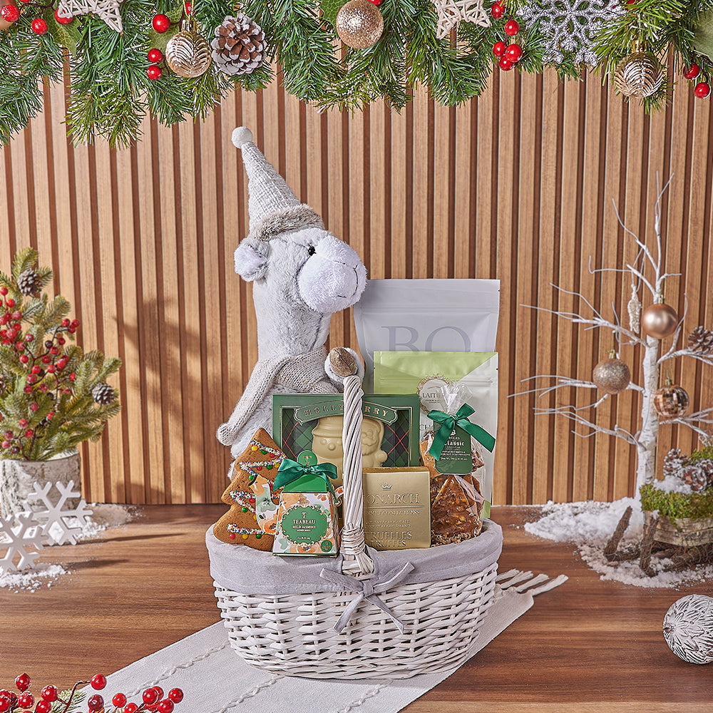 Holiday Plush Llama Chocolate Basket – how the gift is presented