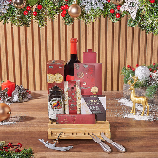 Holiday Wine & Cheese Snack Basket, wine gift, wine, chocolate gift, chocolate, christmas gift, christmas, Canada delivery