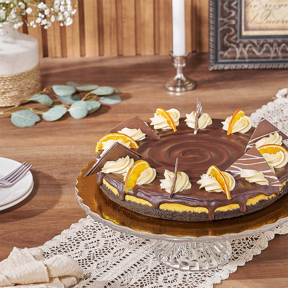 Grand Marnier Infused Cheesecake with Bittersweet Chocolate Glaze – how the gift is presented