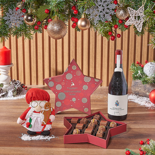 Shining Star Wine Gift Basket, wine gift, wine, chocolate gift, chocolate, Christmas gift, Christmas, Canada delivery