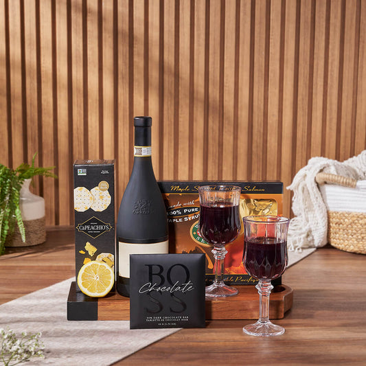 Smoked Salmon & Citrus Gift Basket with Wine, wine gift, wine, seafood gift, seafood, Canada delivery