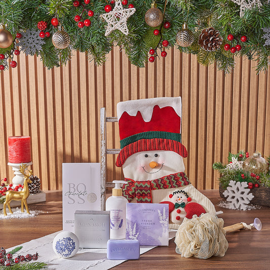 Snowman Spa Stocking Gift Set, spa gift, spa, chocolate gift, chocolate, christmas gift, christmas, Canada delivery