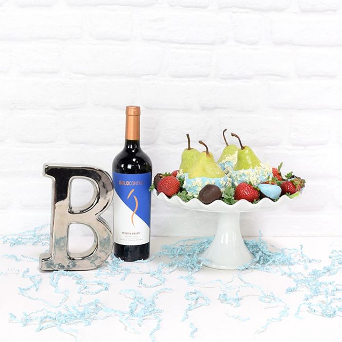 Wine and Chocolate-Covered Pears Basket – how the gift is presented