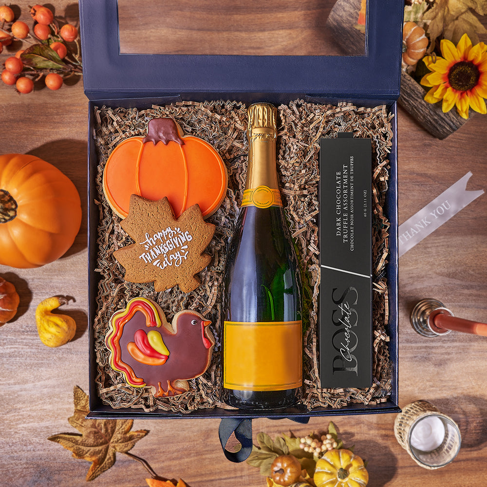 Thanksgiving Champagne & Treat Box, champagne gift, champagne, sparkling wine gift, sparkling wine, cookie gift, cookie, thanksgiving gift, thanksgiving, Canada delivery