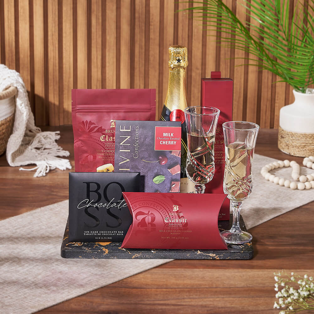 Sparkling Wine with Assorted Chocolates – how the gift is presented