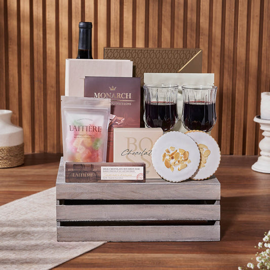 Ultimate Chocolate & Wine Gift Crate, wine gift, wine, chocolate gift, chocolate, cookie gift, cookie, Canada delivery