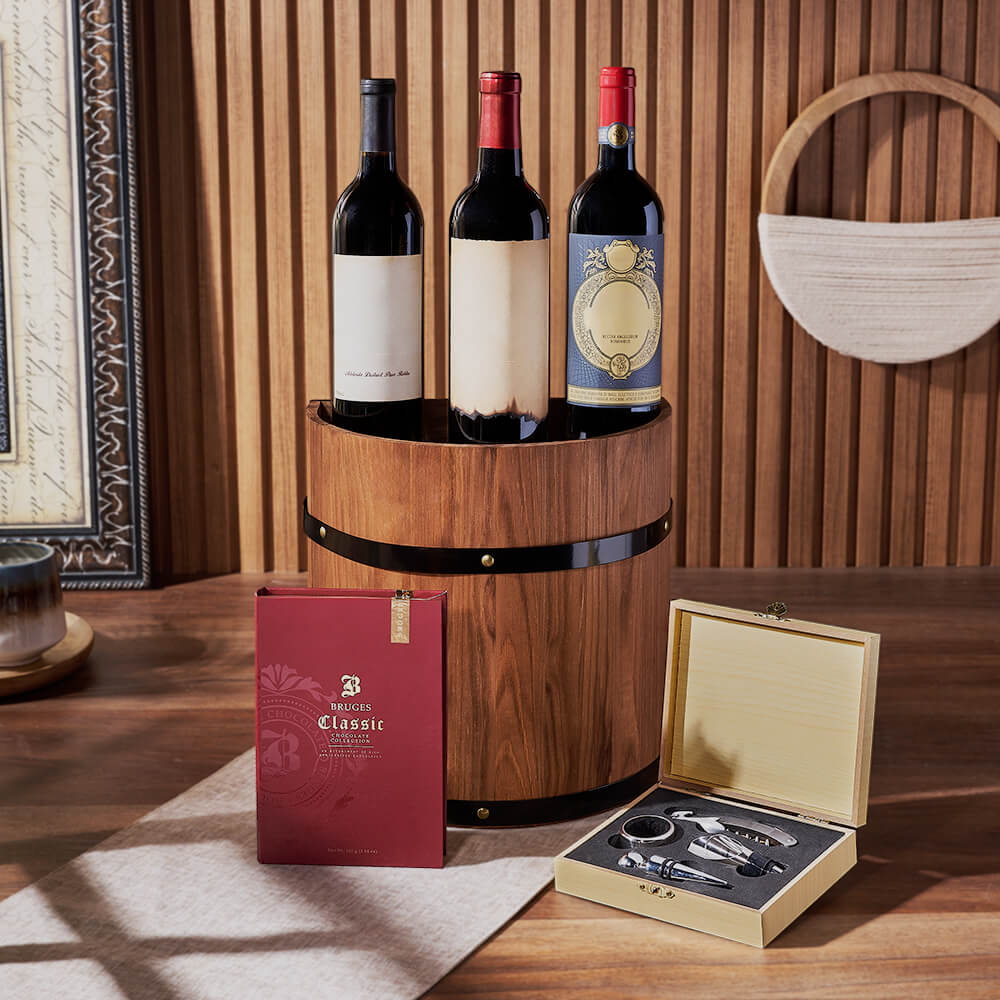 Wine Collection in Barrel Basket – how the gift is presented