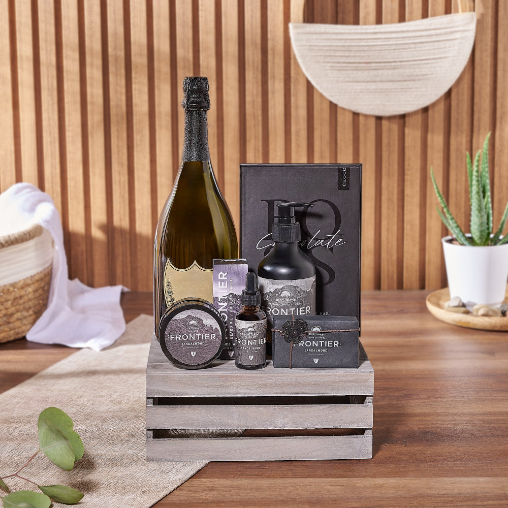 Sandalwood &amp; Champagne Spa Gift Crate - Spa Gift Basket - Canada Delivery