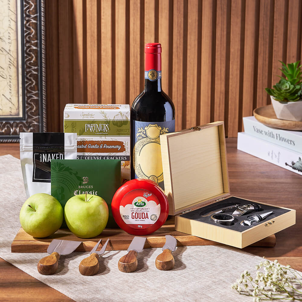 Apple, Cheese, &amp; Wine Gift Basket, wine gift, wine, cheese gift, cheese, fruit gift, fruit, Canada delivery