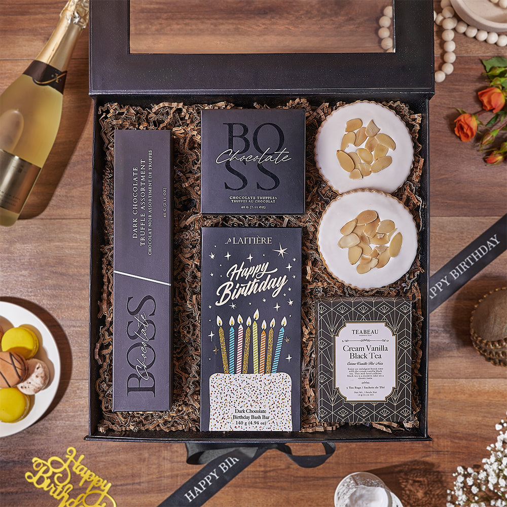 Birthday Almond Cookies and Truffles Box – how the gift is presented