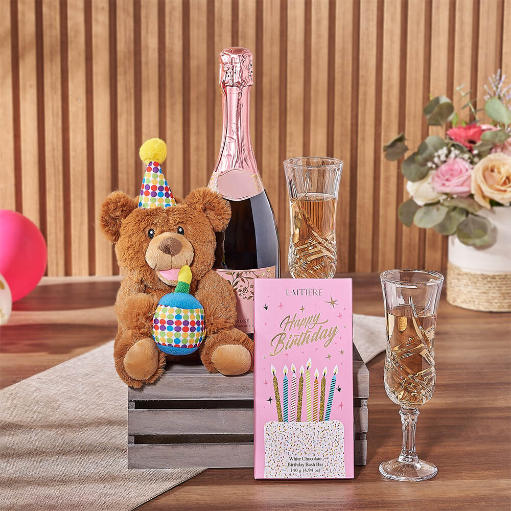 Birthday Bear &amp; Champagne Gift Crate, champagne gift, champagne, birthday gift, birthday, Canada delivery