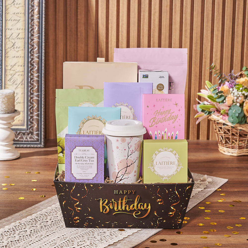 Birthday Tea &amp; Goodies Gift, birthday gift, birthday, tea gift, tea, cookie gift, cookie, chocolate gift, chocolate, Canada delivery