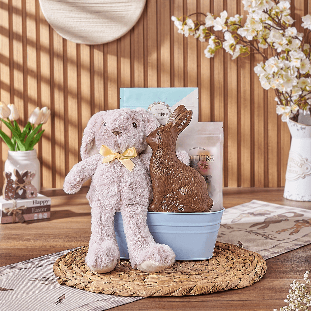 Easter Blue Metal Bucket Basket – how the gift is presented