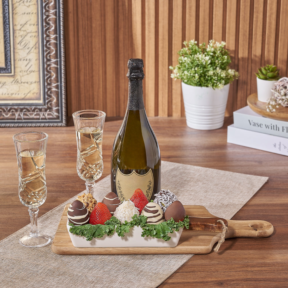 Bubbly &amp; Chocolate Strawberry Dish, champagne gift, champagne, sparkling wine gift, sparkling wine, chocolate dipped strawberry gift, chocolate dipped strawberry, Canada delivery