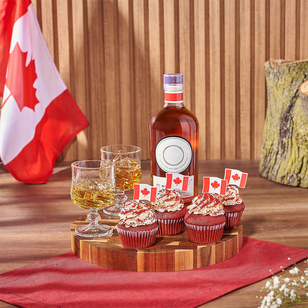Canada Day Spirits &amp; Cupcake Gift Board, canada day gift, canada day, liquor gift, liquor, cupcake gift, cupcake, Canada delivery