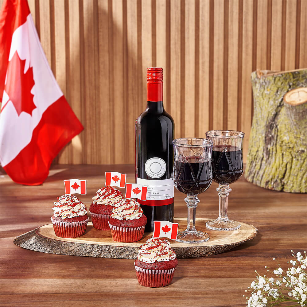 Canada Day Wine &amp; Cupcake Gift Board, wine gift, wine, canada day gift, canada day, cupcake gift, cupcake, Canada delivery