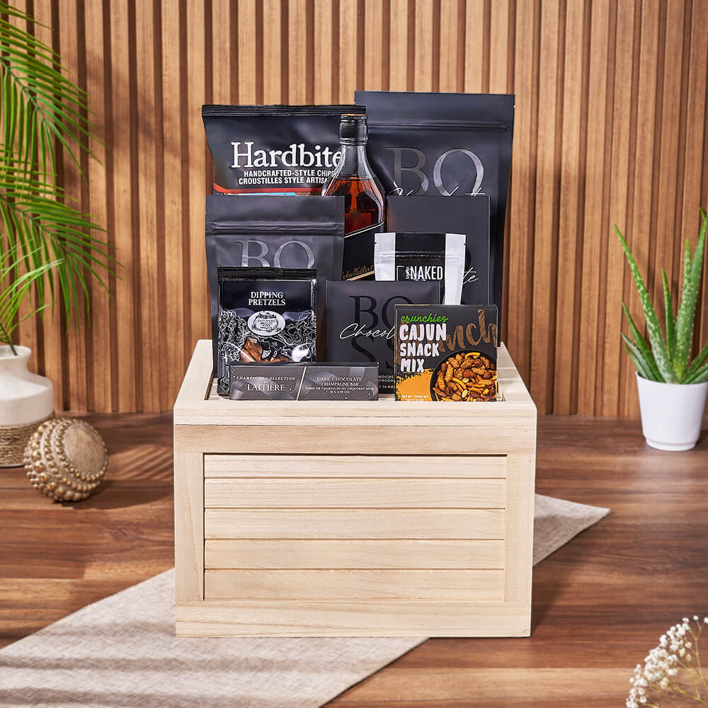 Carleton Liquor &amp; Snack Crate, liquor gift, liquor, snack gift, snack, chocolate gift, chocolate, Canada delivery