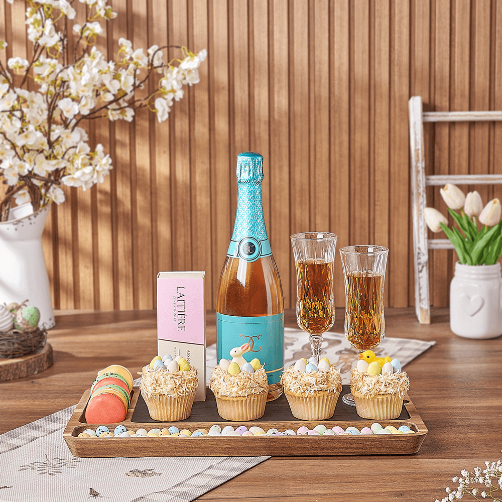 Champagne &amp; Easter Cupcake Serving Gift, sparkling wine gift, sparkling wine, champagne gift, champagne, easter gift, easter, Canada delivery