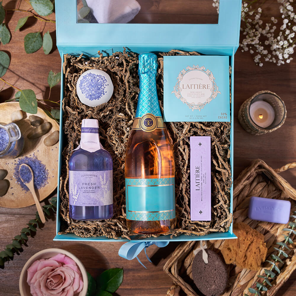 Champagne &amp; Spa Perfections, spa gift, spa, bath &amp; body gift, bath &amp; body, champagne gift, champagne, sparkling wine gift, sparkling wine, Canada delivery