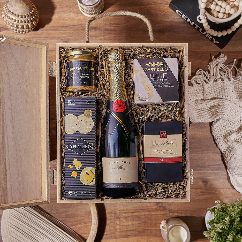 Champagne &amp; Treat Gift Box, champagne gift, champagne, cheese gift, cheese, chocolate gift, chocolate, Canada delivery