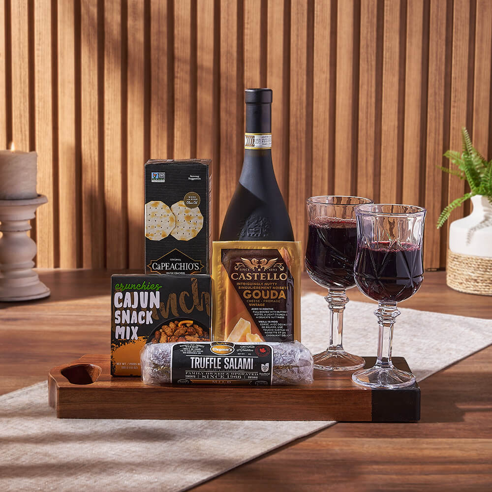 Charcuterie & Wine Gift Basket, wine gift, wine, cheese gift, cheese, charcuterie gift, charcuterie, Canada delivery