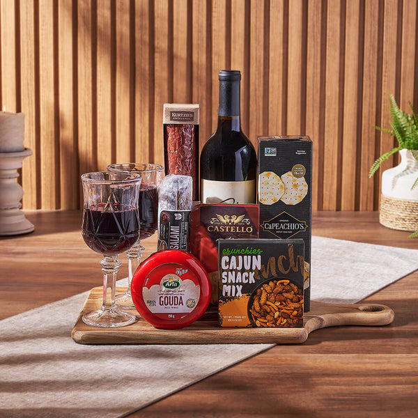 Cheese & Salami Gift Set with Wine, wine gift, wine, charcuterie gift, charcuterie, cheese gift, cheese, gourmet gift, gourmet, Canada delivery