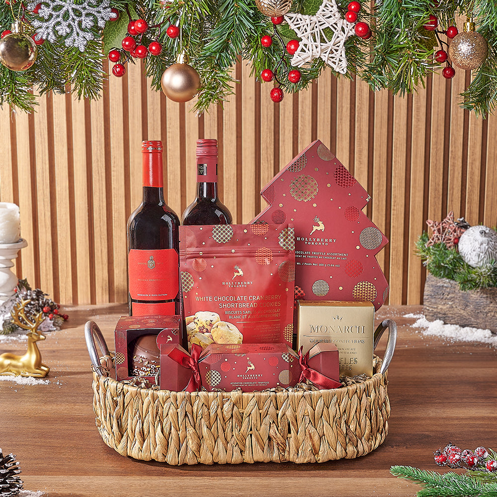 Holiday Wine Gift with Chocolates – how the gift is presented