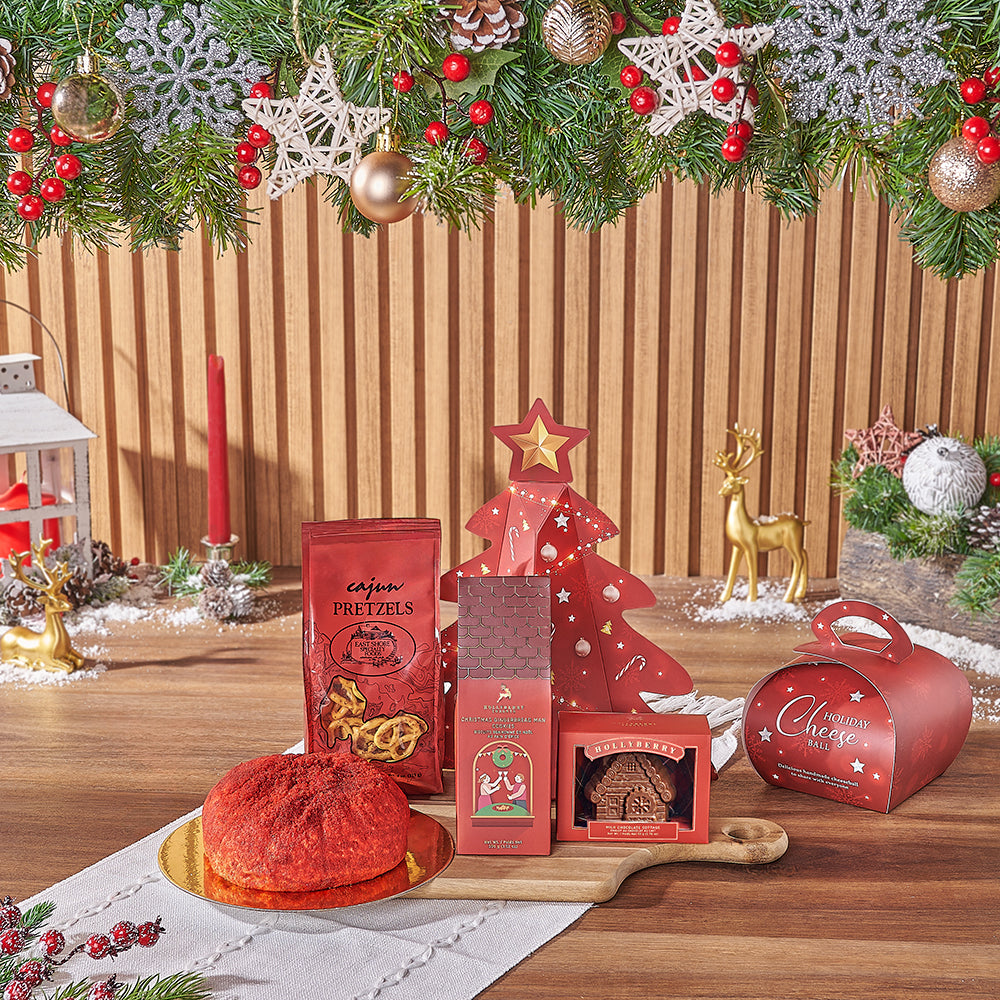 Christmas Gourmet Cheeseball and Truffles Basket – how the gift is presented