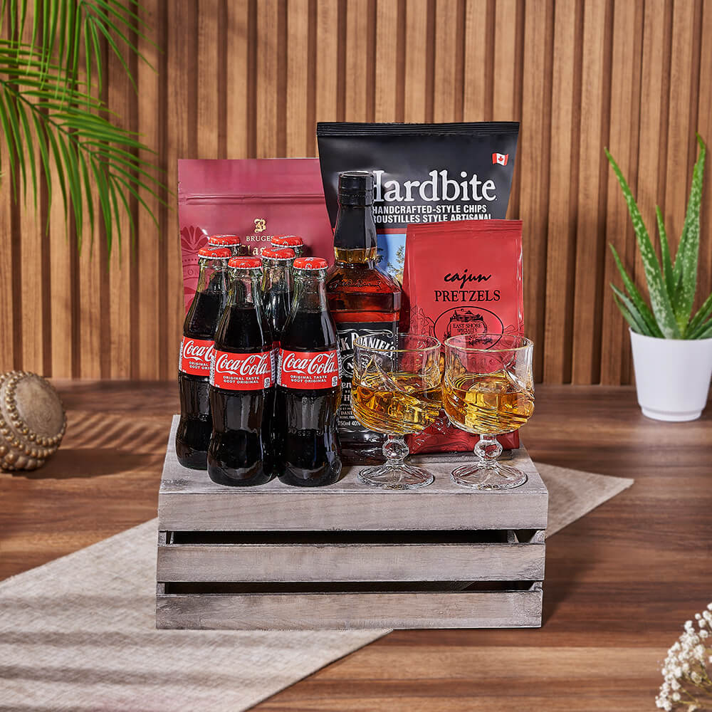 Coke &amp; Snacks Liquor Gift Crate, liquor gift, liquor, soda gift, soda, Canada delivery