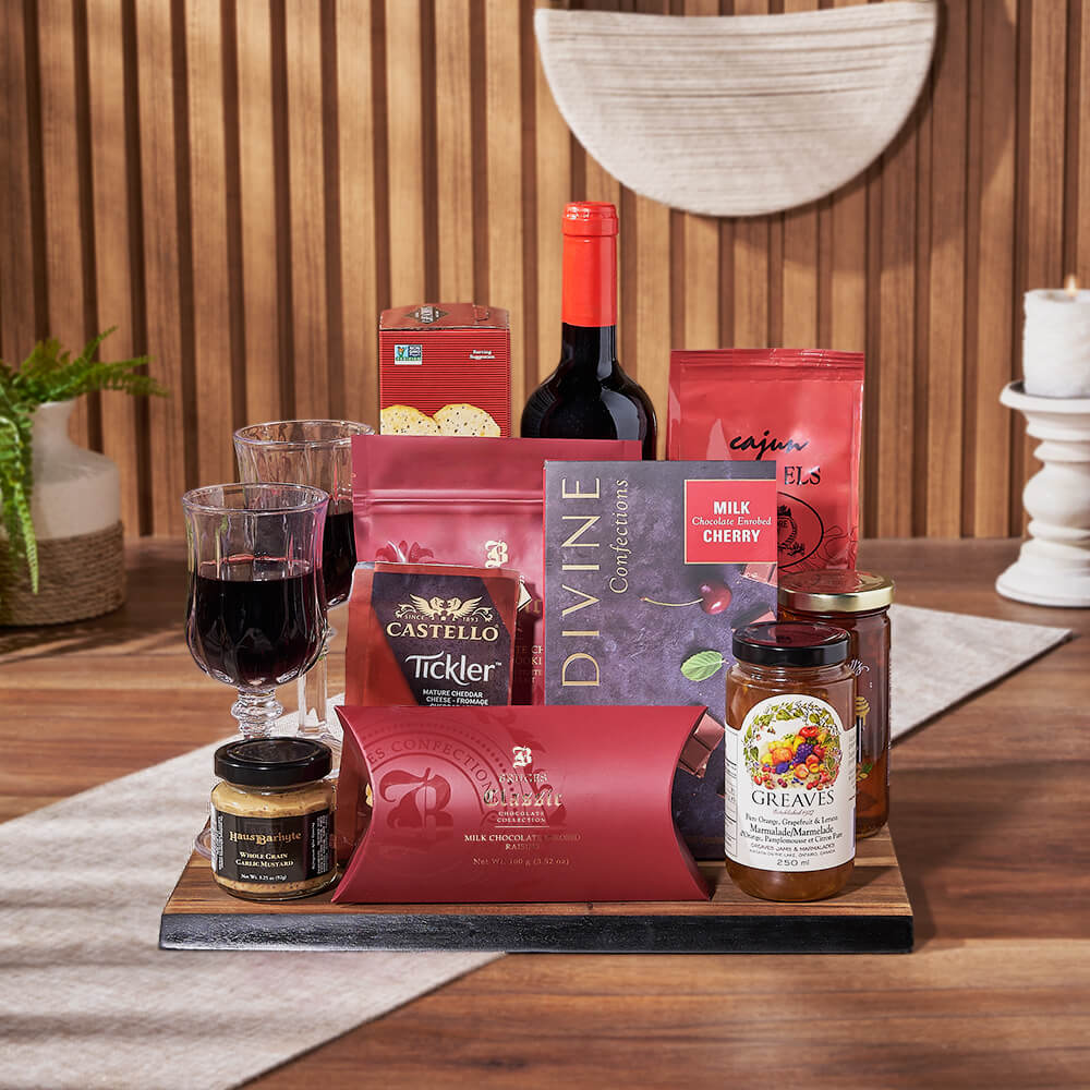 Decadent Wine &amp; Cheese Gift Board, wine gift, wine, chocolate gift, chocolate, snack gift, snack, Canada delivery