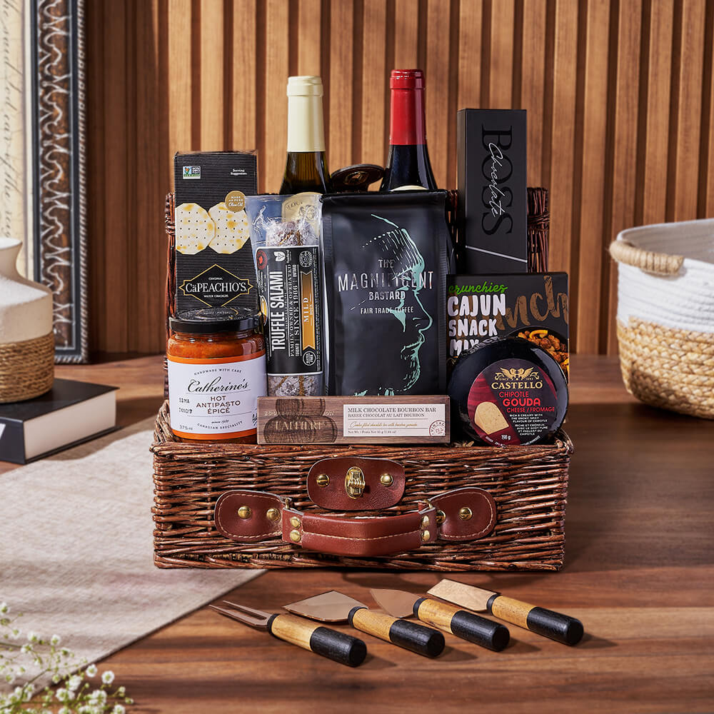 Deluxe Wine &amp; Appetizer Gift Basket, wine gift, wine, charcuterie gift, charcuterie, coffee gift, coffee, Canada delivery