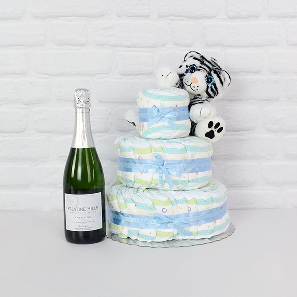 Diapers &amp; Plush Tiger Champagne Gift Set from Canada Baskets - Champagne Gift Set -Canada Delivery