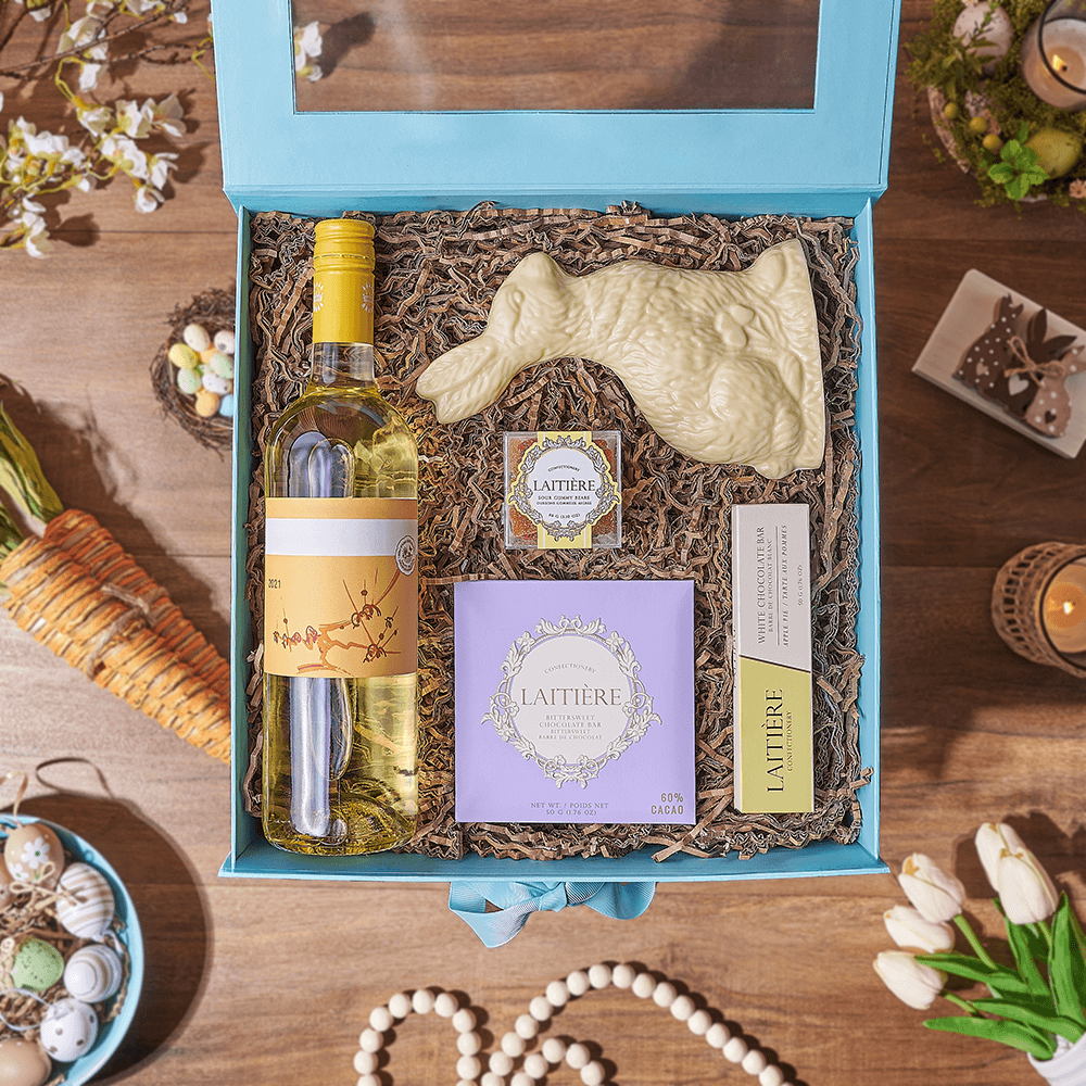 Easter Bunny & Wine Gift Box, wine gift, wine, chocolate gift, chocolate, easter gift, easter, Canada delivery